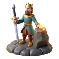 magnificent contemporary beautiful modern King Arthur drawing Excalibur from the stone, heroic and dramatic lighting, medieval romance style authentic high resolution png
