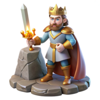 beautiful minimalist serene rustic King Arthur drawing Excalibur from the stone, heroic and dramatic lighting, medieval romance style 4K premium png