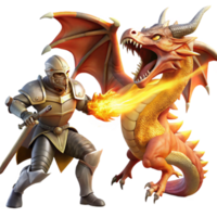 beautiful abstract elegant classic A brave Sir Lancelot battling a dragon, dynamic and fiery lighting, fantasy art style high quality premium png