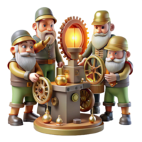 impressive contemporary wonderful traditional A group of gnome tinkerers working on a fantastical clockwork contraption, warm lighting, steampunk style, highly detailed high resolution original png