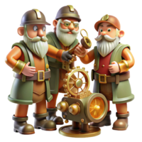 wonderful vintage elegant rustic A group of gnome tinkerers working on a fantastical clockwork contraption, warm lighting, steampunk style, highly detailed detailed genuine png