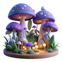 dramatic artistic dramatic vintage A hidden forest glade filled with glowing mushrooms and strange flora, twilight lighting, dreamlike style, detailed foliage high quality authentic png