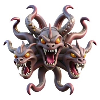 sereno rústico extraordinário minimalista uma temível hidra com múltiplo cabeças, ameaçador e dinâmico, barroco estilo genuíno genuíno png