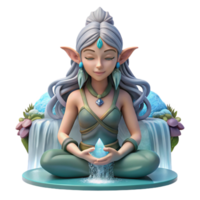 elegant abstract vibrant vintage A beautiful elf with intricate floral tattoos meditating beneath a waterfall, dappled lighting, ethereal style, flowing hair detailed genuine png