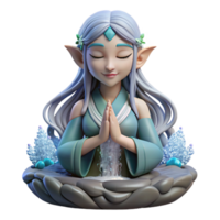 wonderful contemporary magnificent artistic A beautiful elf with intricate floral tattoos meditating beneath a waterfall, dappled lighting, ethereal style, flowing hair high resolution genuine png