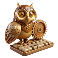 impressive abstract wonderful vintage A steampunk-inspired mechanical owl perched on a keyboard, gears and cogs visible, warm sepia tones, intricate detail original original png
