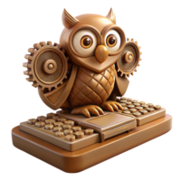 extraordinary modern beautiful rustic A steampunk-inspired mechanical owl perched on a keyboard, gears and cogs visible, warm sepia tones, intricate detail professional high resolution png