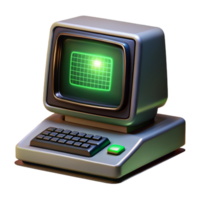dramatic minimalist magnificent modern A vintage computer terminal displaying cryptic code, green text on a black screen, dark and moody lighting, retro style premium high quality png