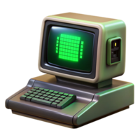 beautiful modern impressive traditional A vintage computer terminal displaying cryptic code, green text on a black screen, dark and moody lighting, retro style authentic original png