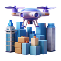 wonderful minimalist stunning creative A drone delivering a package in a dense urban environment, futuristic architecture, fast motion blur, cyberpunk style premium high quality png