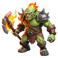 wonderful artistic dramatic minimalist A fierce orc chieftain wielding a flaming battleaxe, dramatic chiaroscuro lighting, Frank Frazetta style genuine premium png
