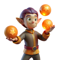 serene creative elegant artistic A mischievous imp juggling glowing orbs, fiery orange lighting, cartoon style high resolution professional png
