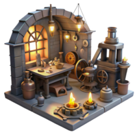 beautiful abstract dramatic modern A cluttered steampunk workshop, filled with tools, gears, and half-finished inventions, dim candlelight, gritty realism style 4K premium png