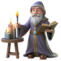 impressive rustic elegant rustic A wise old wizard casting a spell in a dusty library, candlelight, Rembrandt style exclusive high quality png