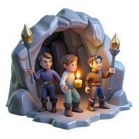 beautiful classic vibrant classic A group of adventurers exploring a hidden cave, torchlight, cinematic style authentic premium png