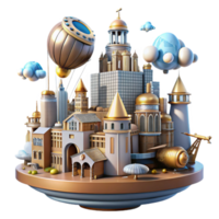 deslumbrante moderno magnífico rústico uma steampunk paisagem urbana com imponente relógio edifícios e vôo máquinas, vibrante meio dia iluminação, arte deco estilo profissional exclusivo png