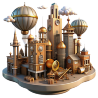 impressive rustic stunning traditional A steampunk cityscape with towering clockwork buildings and flying machines, vibrant midday lighting, art deco style authentic professional png