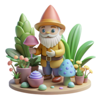 stunning classic beautiful contemporary A whimsical gnome tending a magical garden filled with glowing flora, soft pastel colors, children's book illustration style high resolution high resolution png