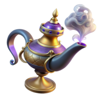 magnificent minimalist stunning artistic A powerful djinn emerging from a ornate lamp, smoky, atmospheric lighting, Orientalist style high quality professional png