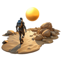 elegant traditional serene contemporary A lone wanderer traversing a desolate wasteland, harsh sunlight, post-apocalyptic style high resolution premium png