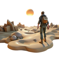 beautiful abstract elegant vintage A lone wanderer traversing a desolate wasteland, harsh sunlight, post-apocalyptic style 4K professional png