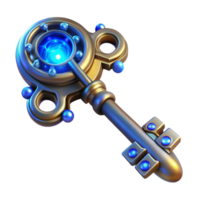 beautiful classic vibrant abstract A intricate steampunk key with glowing symbols, mystical blue lighting, fantasy art style professional genuine png