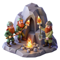 extraordinary modern wonderful abstract A group of dwarves mining for gems in a mountain cave, torchlight, fantasy realism style high quality genuine png