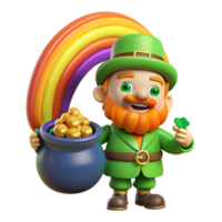 wonderful abstract impressive abstract A mischievous leprechaun guarding a pot of gold at the end of a rainbow, vibrant rainbow colors, cartoon style detailed authentic png