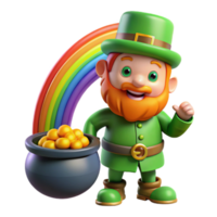 extraordinary traditional vibrant modern A mischievous leprechaun guarding a pot of gold at the end of a rainbow, vibrant rainbow colors, cartoon style genuine detailed png