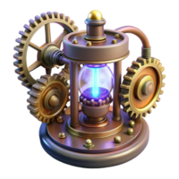 magnificent classic impressive contemporary A complex steampunk device with spinning gears and glowing tubes, mysterious lighting, surreal style premium authentic png