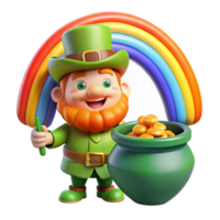 magnificent classic stunning classic A mischievous leprechaun guarding a pot of gold at the end of a rainbow, vibrant rainbow colors, cartoon style genuine genuine png