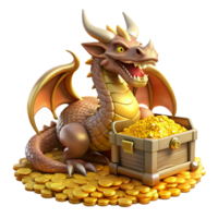 beautiful creative extraordinary creative A majestic dragon guarding a hoard of treasure in a mountain cave, glittering gold light, fantasy art style genuine detailed png