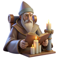 magnificent modern beautiful artistic A wise old wizard studying a ancient scroll in his tower, candlelight, fantasy art style original premium png