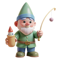 magnificent vintage extraordinary classic A whimsical gnome fishing in a magical pond, soft pastel colors, children's book illustration style high quality authentic png