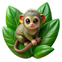 wonderful minimalist serene abstract A tiny pygmy marmoset clinging to a branch in the Amazon rainforest, surrounded by lush green foliage. Cute, macro photography style professional 4K png