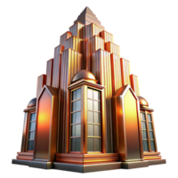 magnificent artistic extraordinary vintage Art Deco skyscraper, intricate geometric facade, chrome accents, bathed in the warm glow of a sunset, highly polished, ray tracing, detailed high resolution png