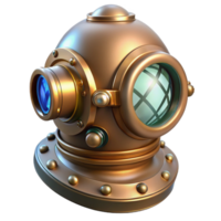 magnificent creative impressive modern A steampunk diver's helmet, its glass faceplate reflecting a mysterious underwater world, illuminated by a single beam of light professional 4K png