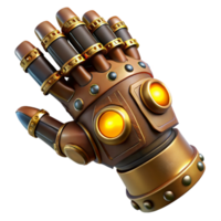 serene minimalist beautiful rustic A steampunk gauntlet, with articulated fingers and glowing energy emitters high quality premium png