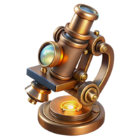 wonderful minimalist impressive minimalist A steampunk microscope, with intricate brass details and a glowing lens high resolution genuine png
