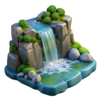 beautiful abstract vibrant artistic A cascading waterfall flowing into a crystal-clear pool, surrounded by moss-covered rocks, soft diffuse lighting, photorealistic style original high resolution png