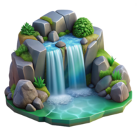 vibrant abstract wonderful rustic A cascading waterfall flowing into a crystal-clear pool, surrounded by moss-covered rocks, soft diffuse lighting, photorealistic style authentic authentic png