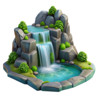 impressive creative dramatic creative A cascading waterfall flowing into a crystal-clear pool, surrounded by moss-covered rocks, soft diffuse lighting, photorealistic style premium genuine png