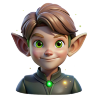 dramatic abstract wonderful minimalist Portrait of a mischievous elf with pointed ears and sparkling emerald eyes, a playful smirk on their lips, lit by the ethereal glow of fireflies detailed premium png