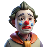 dramatic minimalist wonderful classic Portrait of a sorrowful clown with smeared makeup and a single tear rolling down their cheek, lit by a single dim spotlight exclusive high resolution png