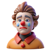 degno di nota artistico meraviglioso artistico ritratto di un' dolente clown con spalmato trucco e un' singolo lacrima rotolamento giù loro guancia, illuminato di un' singolo offuscare riflettore alto risoluzione dettagliato png