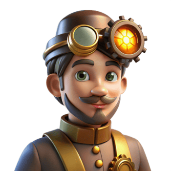 lindo clássico Maravilhoso tradicional retrato do uma steampunk inventor com óculos e latão engrenagens adornando seus traje, uma curioso expressão, aceso de a caloroso brilho do uma gás luminária original genuíno png