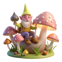 vibrant artistic wonderful modern A whimsical gnome riding a giant snail through a field of luminous mushrooms, soft fantasy lighting, Alan Lee style genuine authentic png