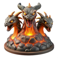 serene minimalist vibrant minimalist A menacing hydra with heads of molten lava emerging from a volcanic crater, fiery glow, Wayne Barlowe style high resolution professional png