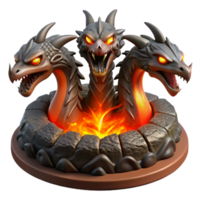 wonderful classic elegant traditional A menacing hydra with heads of molten lava emerging from a volcanic crater, fiery glow, Wayne Barlowe style genuine high resolution png