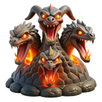 vibrant modern extraordinary artistic A menacing hydra with heads of molten lava emerging from a volcanic crater, fiery glow, Wayne Barlowe style premium authentic png